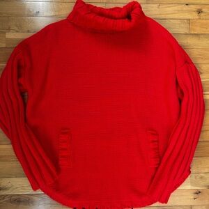 Red Turtleneck Knit Sweater - Women's Cozy Pullover